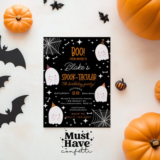 Cartão De Festividades Festa de Aniversário de Halloween das Crianças Fan (Criador carregado)