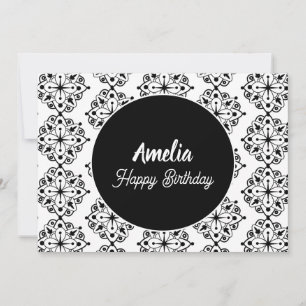 Cartão De Festividades Festa de Aniversário Mandala Preto Branco Colorir
