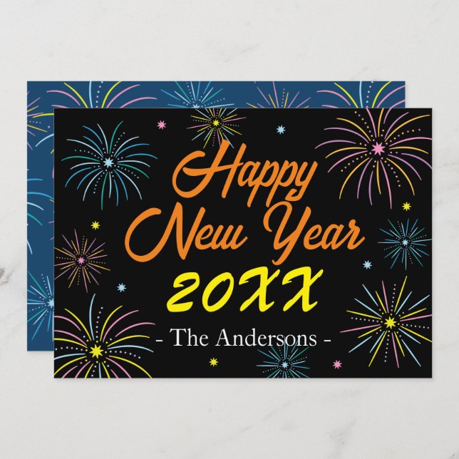 Cartão De Festividades Festa de Ano Novo de Cor Plana (Frente/Verso)