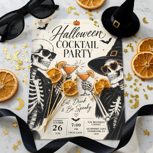 Cartão De Festividades Festa de Cocktail de Halloween Chic Esqueleto Co