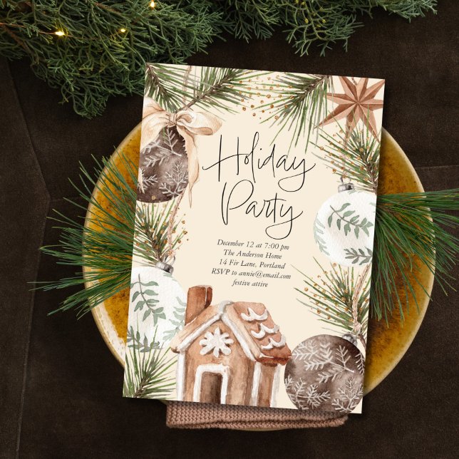 Cartão De Festividades Festa de Férias ao Redor dos Ornamentos (Criador carregado)