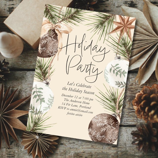 Cartão De Festividades Festa de Férias ao Redor dos Ornamentos (Criador carregado)