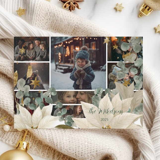 Cartão De Festividades Festa de Férias de Poinsettia Branca (Criador carregado)