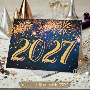 Cartão De Festividades Festa de Fogueira de Ano Novo de 2027 Natal Feliz