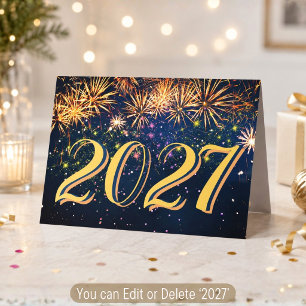 Cartão De Festividades Festa de Fogueira de Ano Novo de 2027 Natal Feliz