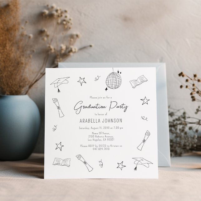 Cartão De Festividades Festa de formatura Trendy Doodle (Criador carregado)