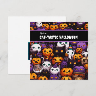 Cartão De Festividades Festa de Halloween com tema de gato fofo