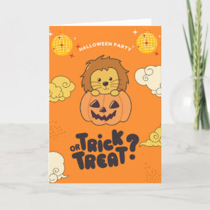 Cartão De Festividades Festa de Halloween Doces ou Travessuras Leão Abóbo
