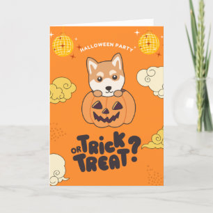 Cartão De Festividades Festa de Halloween Truque ou Tratamento Shiba Abób