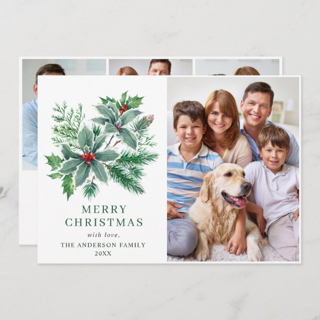 Cartão De Festividades Festa de Natal Berry 4 FOTO Cumprimentos de Natal (Frente/Verso)