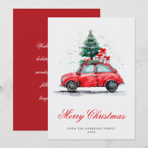 Cartão De Festividades Festa de Natal Carro Vermelho Vintage Fofo