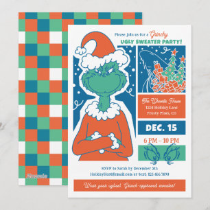 Cartão De Festividades Festa de Natal com Suéter Feio do Grinch
