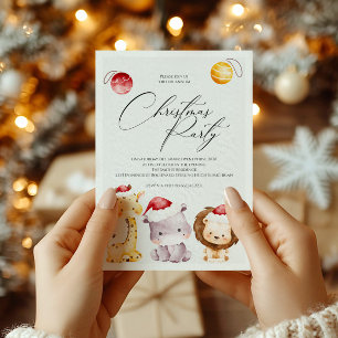 Cartão De Festividades Festa de Natal Convide com Animais Feriados Bonito