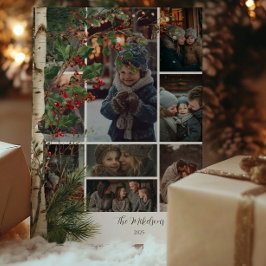 Cartão De Festividades Festa de Natal da Photo Rustic Holly Berry