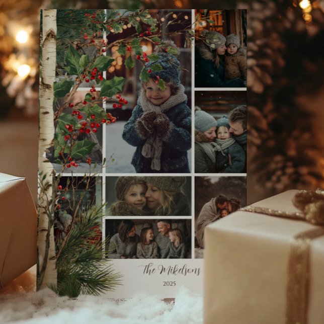 Cartão De Festividades Festa de Natal da Photo Rustic Holly Berry (Criador carregado)