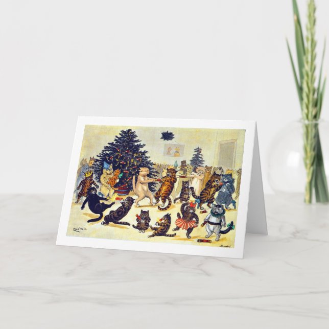 Cartão De Festividades Festa de Natal do Gato, Louis Wain (Frente)