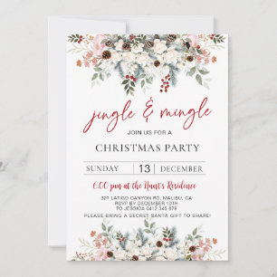 Cartão De Festividades Festa de Natal Elegante Jingle & Mingle em Aquarel