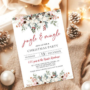 Cartão De Festividades Festa de Natal Elegante Jingle & Mingle em Aquarel
