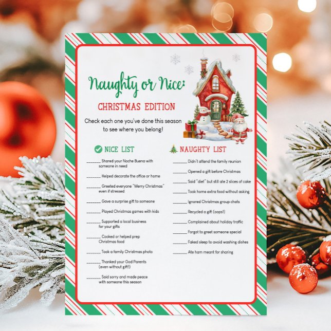 Cartão De Festividades Festa de Natal Festa de Natal Travesso ou Bonzinho (Christmas Party Games)
