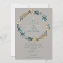 Festa de Natal Folhas Tropicais Azul Poeira Dourad