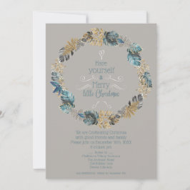 Cartão De Festividades Festa de Natal Folhas Tropicais Azul Poeira Dourad