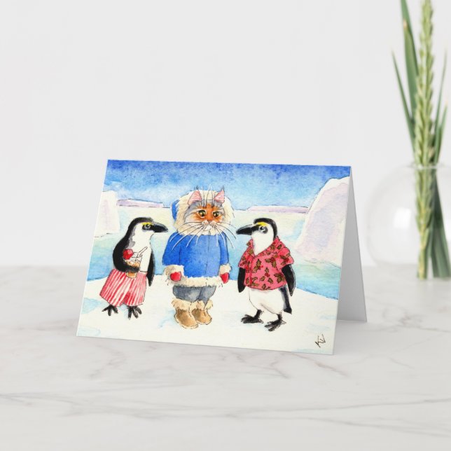 Cartão De Festividades Festa de Natal na Antártida (Frente)