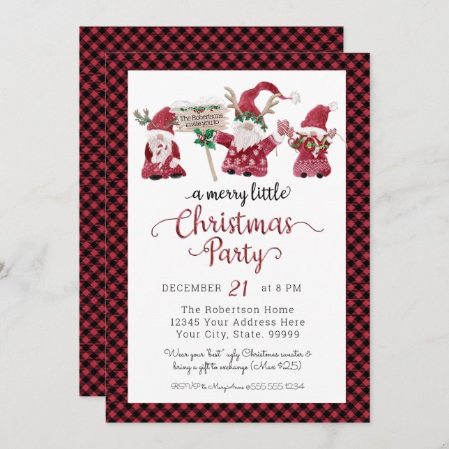 Cartão De Festividades Festa de Natal Pequena e Alegre com Gnomos Bonitos (Frente/Verso)