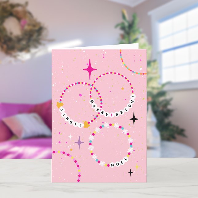 Cartão De Festividades Festa de Natal Rosa das Braceletes de Amizade (Criador carregado)