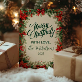 Cartão De Festividades Festa de Natal Russo Poinsettia Pine