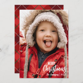 Cartão De Festividades Festa de Natal Rústico Country Xadrez Família Foto