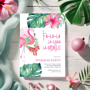 Cartão De Festividades Festa de Natal Tropical Flamingo Aquarela