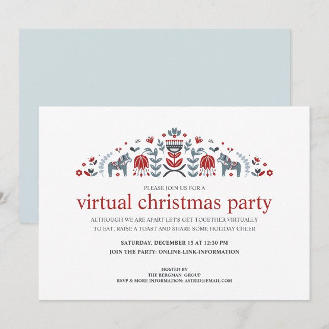 Cartão De Festividades Festa de Natal Virtual Cavalinho Dala de Arte Popu (Frente/Verso)