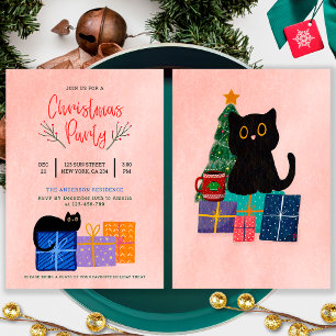 Cartão De Festividades Festa Fofa Gata Preta Café Rosa Festa de Natal