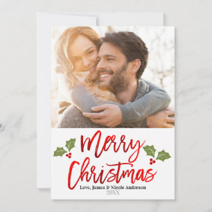 Cartão De Festividades Festa Moderno em Folha de Natal Vermelho Foto