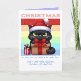 Cartão De Festividades Festa Pastel Panic Gato Divertido Foto de Natal Re