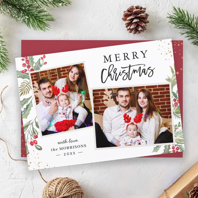 Cartão De Festividades Festival de Natal Greenere e Berries 2 Foto (Criador carregado)