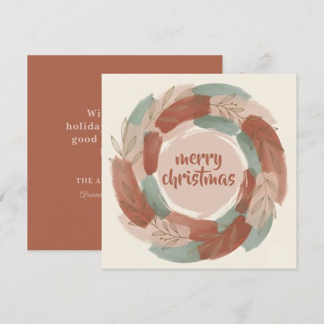 Cartão De Festividades Festive Abstract Wreath Boho Christmas (Frente/Verso)