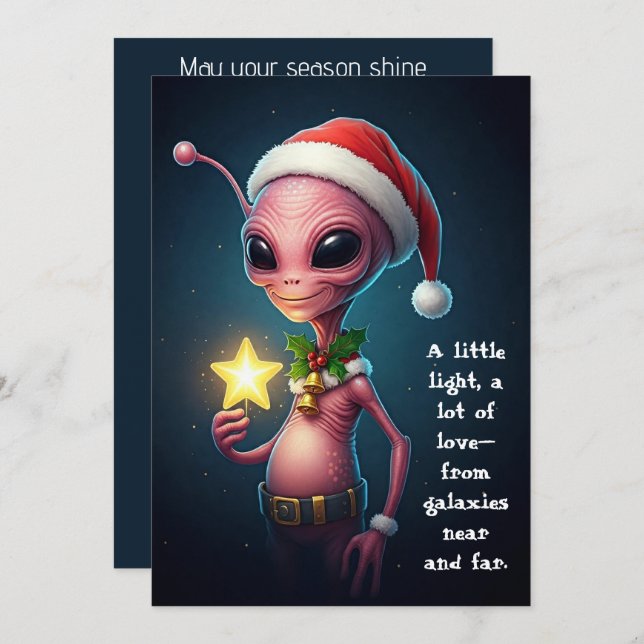 Cartão De Festividades Festive Alien with Glowing Star – Cosmic Christmas (Frente/Verso)