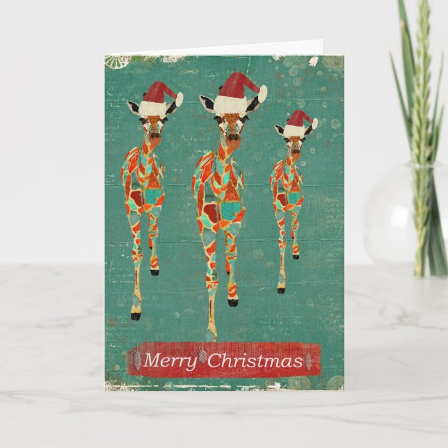 Cartão De Festividades Festive Azure & Amber Giraffes  Christmas Card (Frente)