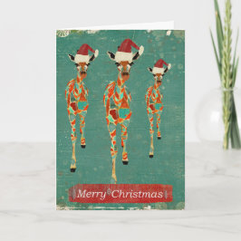 Cartão De Festividades Festive Azure & Amber Giraffes  Christmas Card