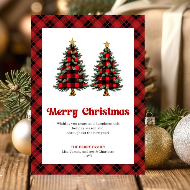Cartão De Festividades Festive Buffalo Plaid Christmas Tree Greeting (Festive Buffalo Plaid Christmas Tree Greeting)
