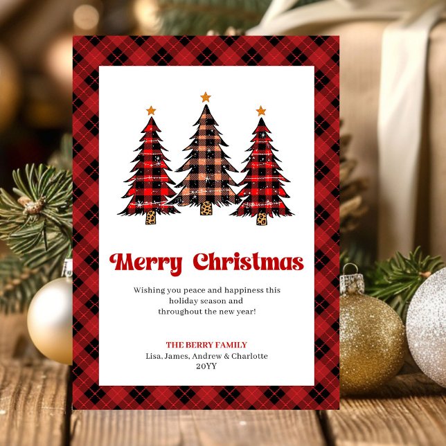 Cartão De Festividades Festive Buffalo Plaid Trees Holiday Greeting Card (Festive Buffalo Plaid Trees Holiday Greeting Card)