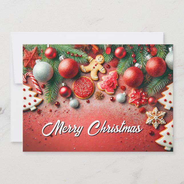 Cartão De Festividades Festive Christmas Cookies and Snowflakes Scene (Frente)