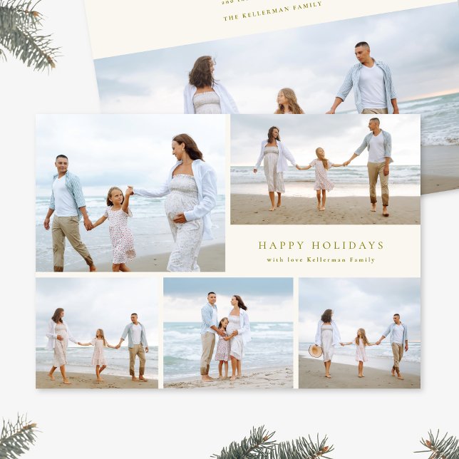 Cartão De Festividades Festive Christmas Elegant Colorful Five Photo (Criador carregado)