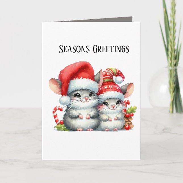 Cartão De Festividades Festive Christmas Mice Seasons Greetings (Frente)