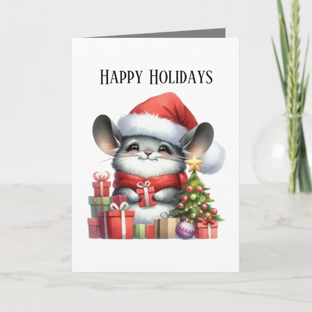 Cartão De Festividades Festive Christmas mouse add message happy (Frente)