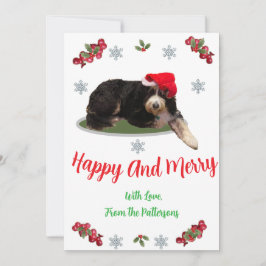 Cartão De Festividades Festive dog wearing a Santa Hat Flat Holiday Card