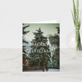 Cartão De Festividades Festive fir trees decorated with garlands 