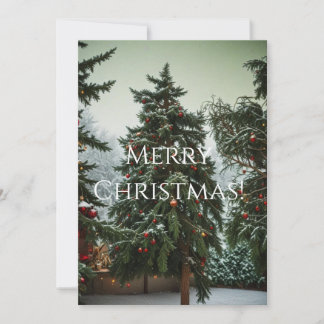 Cartão De Festividades Festive fir trees decorated with garlands 