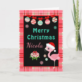 Cartão De Festividades Festive Flamingo Merry Christmas with Name